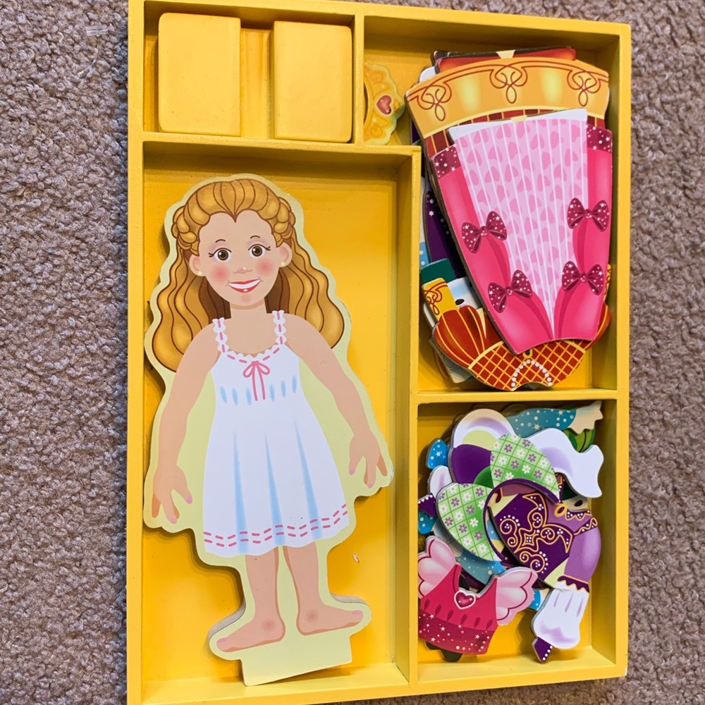 Melissa and Doug Wooden Doll Magnetic Pretend Dress Up Set with Stand